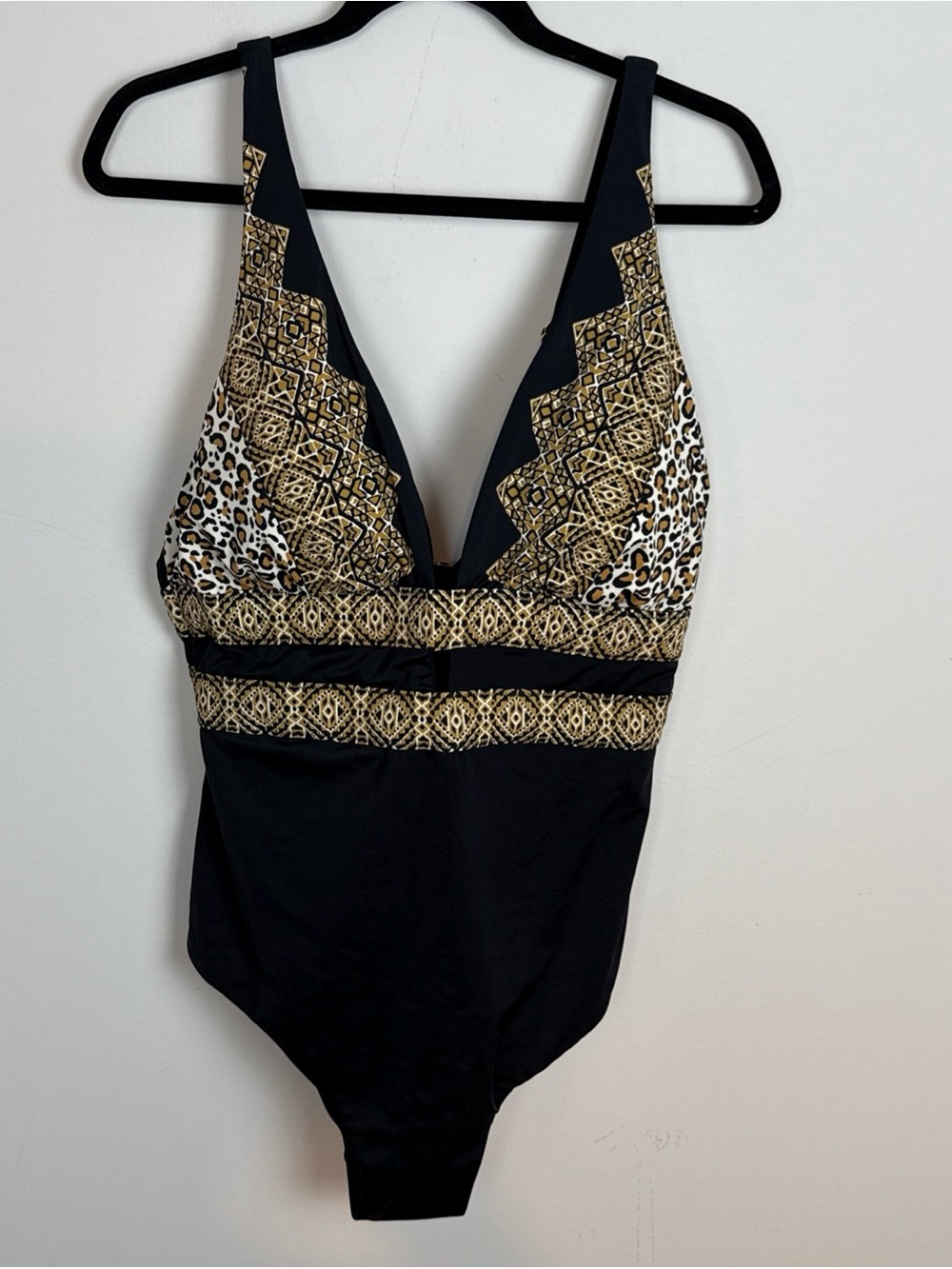 Swimsuits For All One Piece Womens Size 16 Black Brown Print NWOT